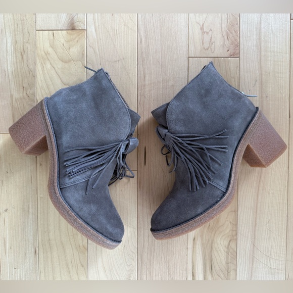 UGG Shoes - UGG Corin gray suede fridge tassel ankle booties, size 6.5